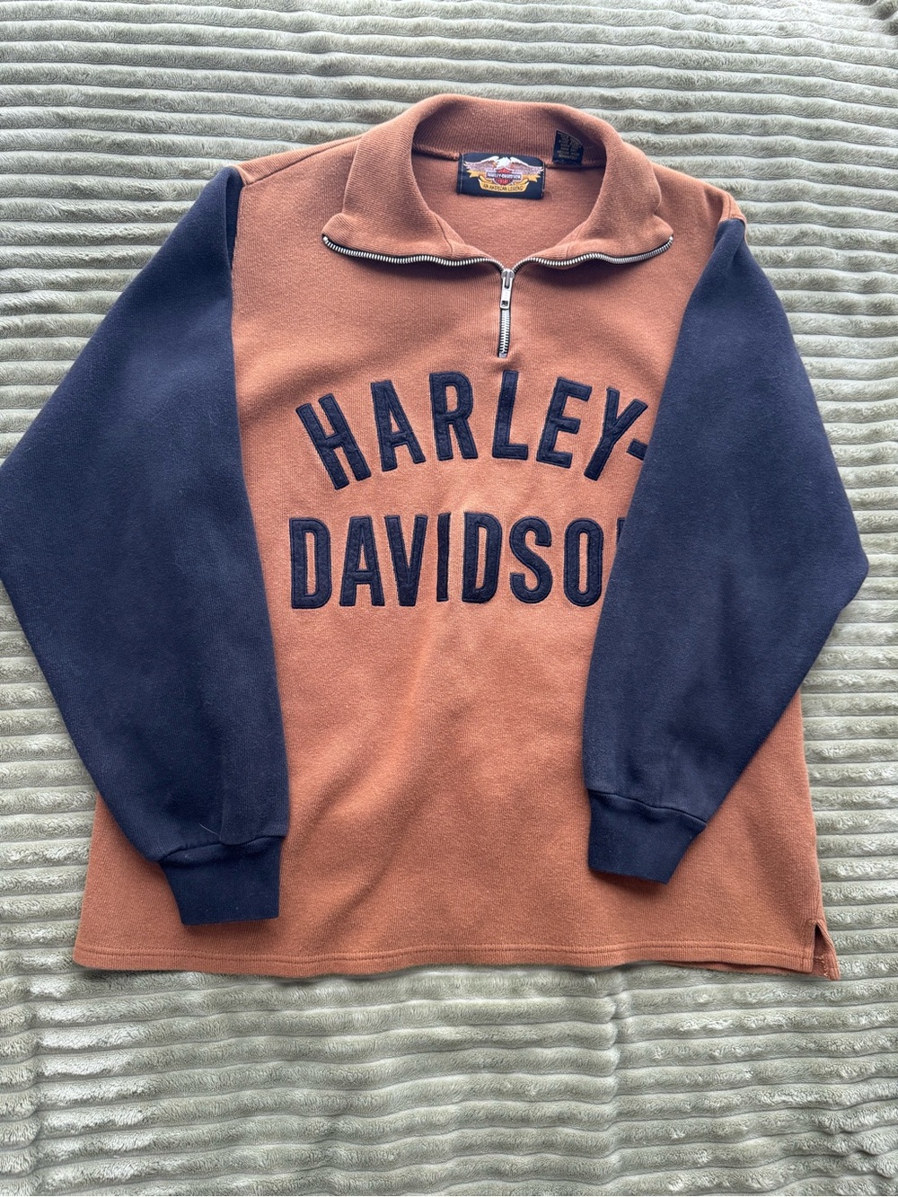 Harley-Davidson Brown Quarter Zip with Black Sleeves